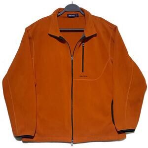 Nautica Zip Up Sweater Men's Size Large Orange Long Sleeve Full Zip